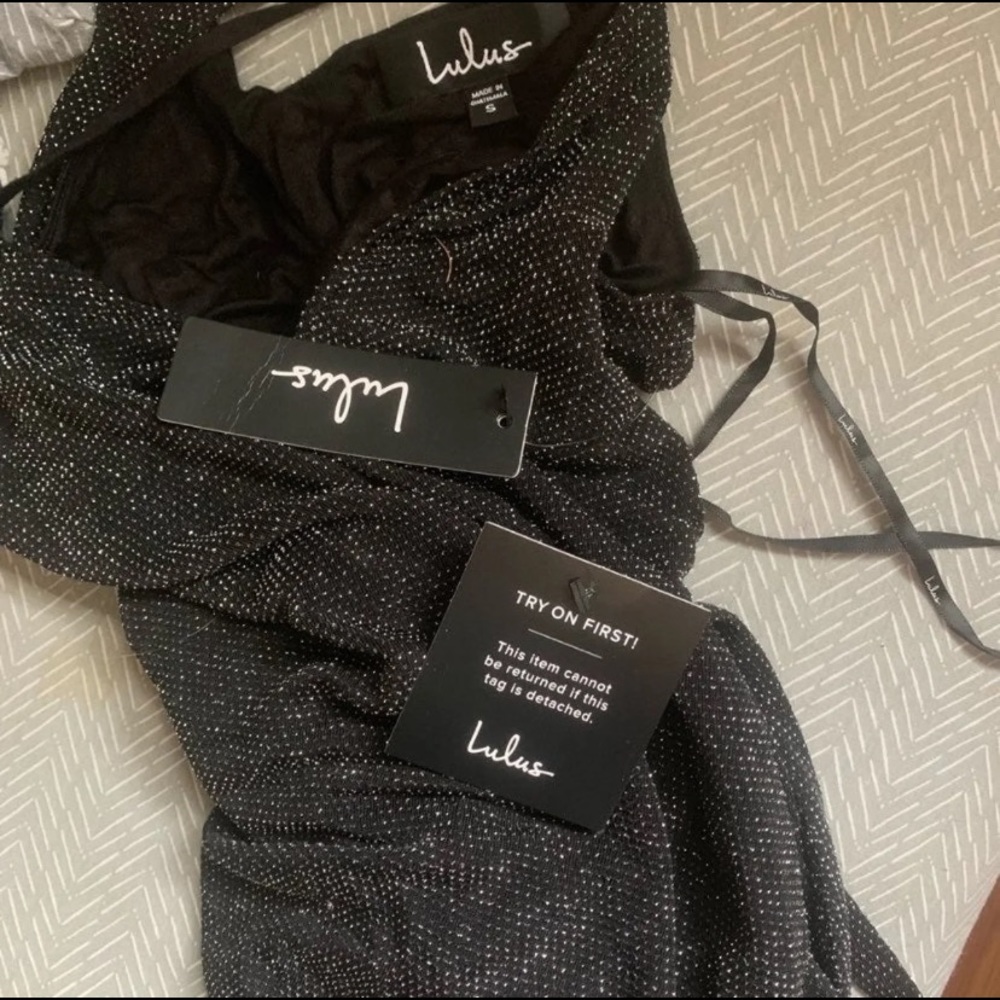 Lulus black slit maxi dress with tiny rhinestones